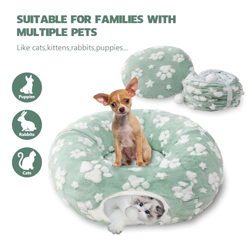 Cute Round Cat Tunnel for Indoor Cats, Green - color: Green Paw, size: Round
