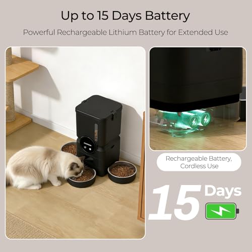 Automatic Cat Feeder for 3 Cats, 6L 2.4G WiFi Feeder, Slow Feed, Black - color: Black