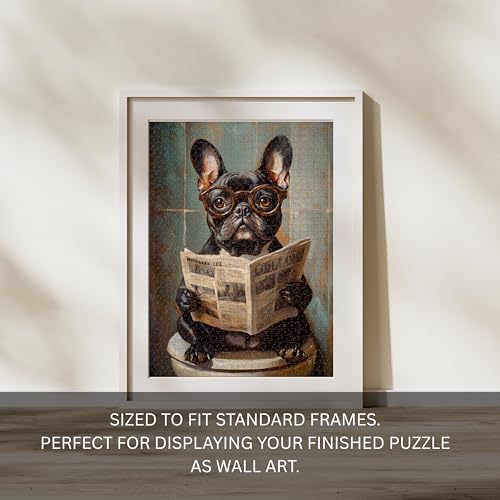 French Bulldog on Toilet Jigsaw Puzzle 1000 Pieces for Adults - Unusual Quirky Frenchie Pooping Funny Gift - 1000pc Dog Bathroom Decor Puzzles (50x70cm / 19.685"x27.559")