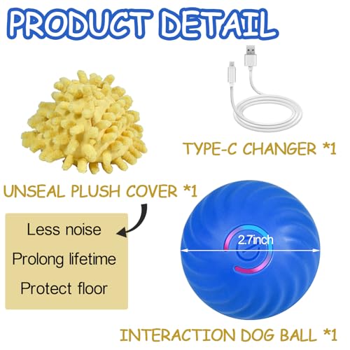 Interactive Dog Ball, Automatic Moving Toy Ball with Cover for Large Dogs, Self Rolling Best Boredom Toys for Gift, Dog Toys to Keep Them Busy(Medium:2.7inch) - color: Blue, size: M 2.7in