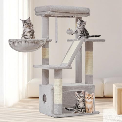 Taoqimiao Cat Tree, 38.5In Cat Tower for Indoor Cats, Suitable for Kittens - color: Light Gray, size: 38.5 Inches