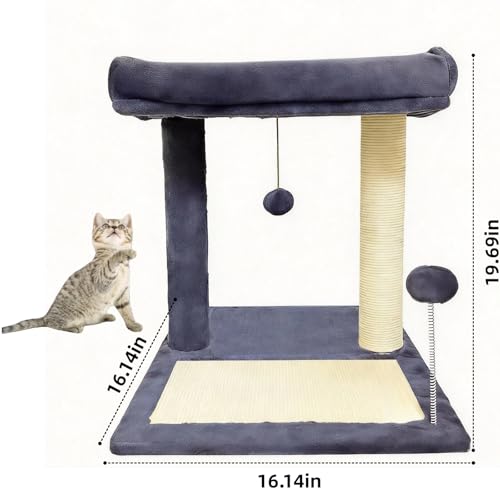 Cat Scratching Post, 19.69" H(50cm) Cat Tree with Cat Bed, Scratching Posts for Indoor Cats with Two Plush Balls Toy, Small Cat Tree for Kittens/Cats Playing and Relaxing (20 in Grey Cat Tree) - size: 20 in