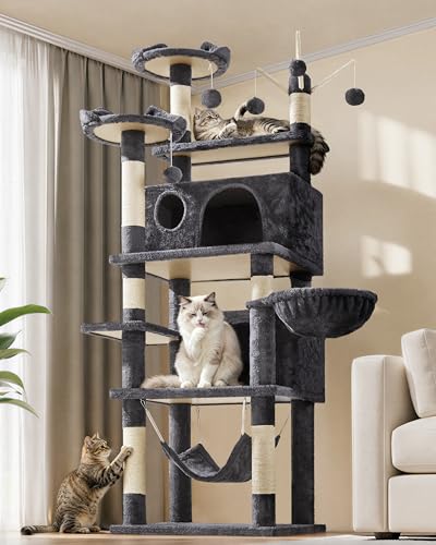 Yaheetech 67in Multi-Level Cat Tree Tower with Dangling Teaser Toys - color: Dark Gray