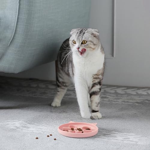 Coomazy Slow Feeder Cat Bowl Silicone Pet Puzzle Feeder for Slow Eating - color: Pink, size: 0.8 Cups