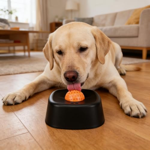 TOPINCN Slow Feeder Bowl, Spherical Lick Mat for Dogs and Cats Slow Feeder Dog Lick Ball Treat Dispenser, Non Slip Licking Bowl, Enrichment Toys (Black)