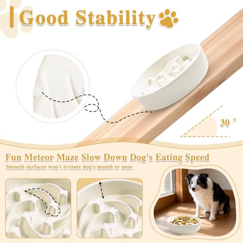 Ceramic Slow Feeder Dog Bowls,1.5 Cups Dog Food Dish for Medium&Large Breed - color: Beige-L