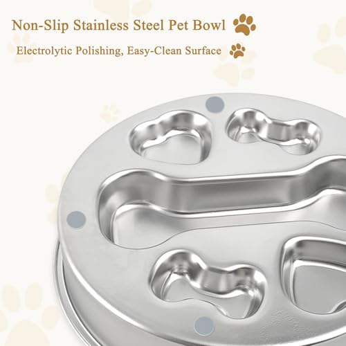 ZUFECY Slow Feeder Dog Bowls, Stainless Steel Slow Feed Bowl for Dogs and Cats, Dual Function Slow Food & Snack Bowls, Equipped with Brush and Scraper