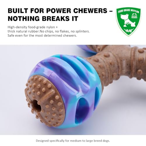 MECOOL Durable Dog Chew Toys for Medium Dogs - Squeaky Rubber Balls with Nylon Reinforcement, Interactive Lick & Chew Toy for Aggressive Chewers, Pet Teething Toy Blue,Bacon Flavored - color: Blue