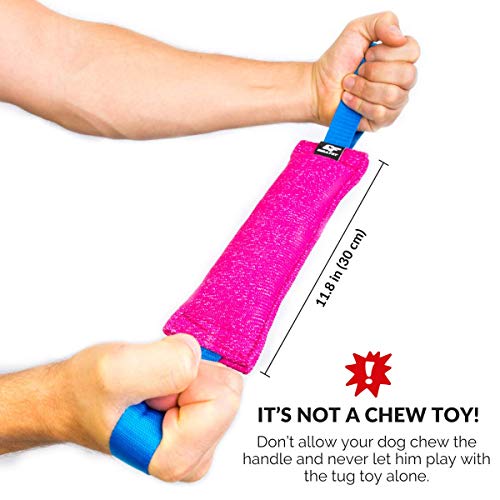 Bull Fit K9 Dog Bite Tug Toy with 2 Strong Handles - Made of Durable & Tear-Resistant French Linen - Perfect for Tug of War, Fetch & Puppy Training - Ideal for Medium to Large Breeds - color: Pink