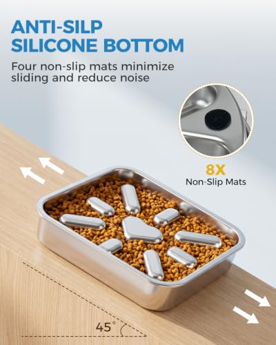 Slow Feeder Dog Bowls with Non-Slip Mat, Stainless Steel Metal Slow Feeder for Small & Medium Dogs, 2.5 Cups Pet Bowl for Fast Eaters, Slows Down Eating, Dishwasher Safe, Anti-Gulping Dog Bowl - size: 2.5 Cup Single Pack