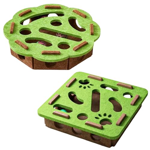 Interactive Cat Toy Puzzle, 15.75 Inch Puzzle Maze Indoor Cat Toys, Felt Cat Feeder with Bell Stimulates Natural Hunting Instincts, Cat Scratch Box Interactive Cat Toys for Indoor Cats