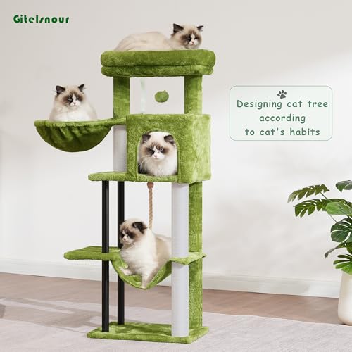 Gitelsnour Cat Tree, 43.3'' Cat Tower with Hammock for Kittens GCT004SGR - color: Green, size: 43.3 inches