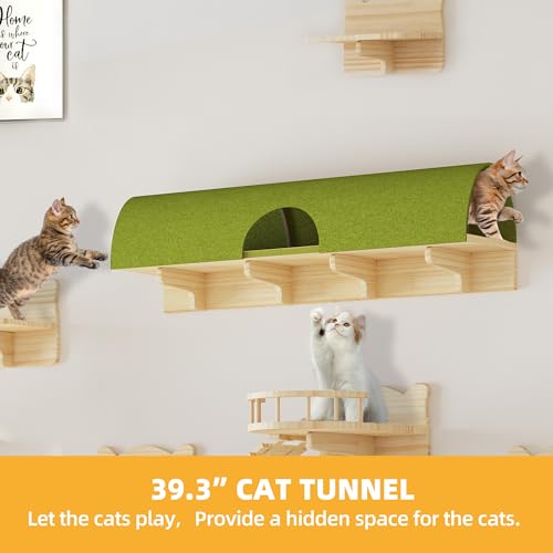 Cat Wall Shelves, 16-in-1 Cat Wall Furniture Set w/Tunnel & Bridge - color: Burlywood, size: 16 Piece Set