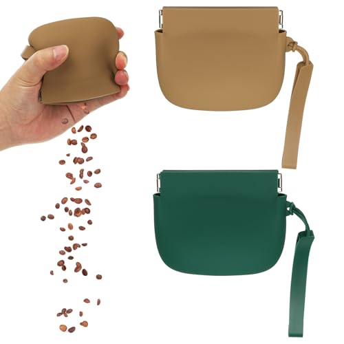 Silicone Dog Treat Pouch, Auto Closure, Pocket Size, Portable Walking Bag for Dog and Cat 4x3 Inch (Dark Green/Brown, 2Pcs), Intended for Pet Travel/Training/Walking - color: Dark Green/Brown