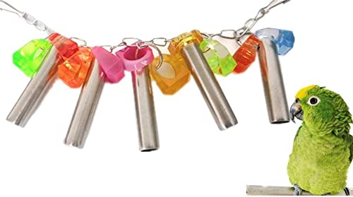 Litewoo Bird Stainless Steel Bells Pipe Bite Toy Hanging Swing Stand String Chew Toy Durable for Small Parrot Parakeet Cockatiel Conure Lovebird Budgie - color: Toy C