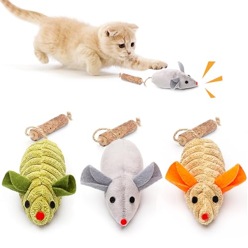 Potaroma Cat Toys: 3pcs Squeak Mice Interactive Catnip Silvervine Animals - size: 8.0 Inches