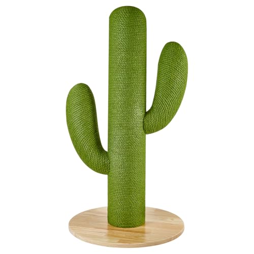 Cat Scratching Post with Solid Wood Base,39.37" Hx17.71 Lx17.71 W Tall Scratching Posts for Indoor Cats Adults,Cactus Thick Columns,Durable Lambswool and Jute,Large Scratcher Post (Large)