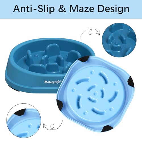 MateeyLife 2-Pack Slow Feeder Dog Bowls, 1 Cup, Dog Puzzle Feeder Bowl - color: A-LightBlue&DarkBlue, size: Small