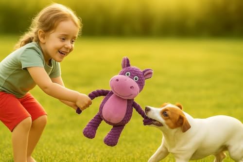 Plush Hippo Dog Toy with Squeaker and Crinkle Paper for Puppies - color: Purple