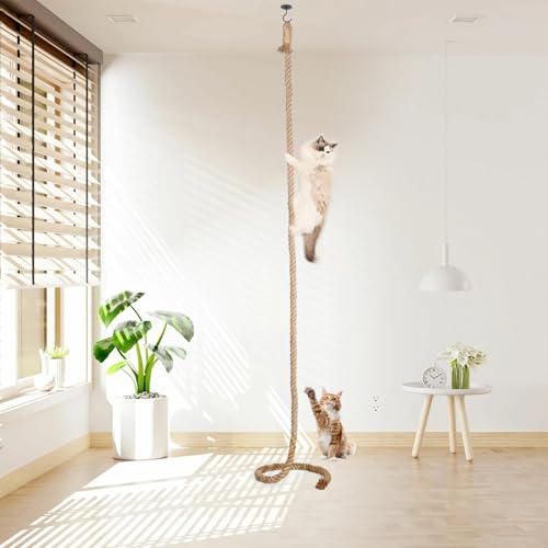 Cat Climbing Rope with Hook, Natural Jute Ropes for Ceiling & Wall Mounted