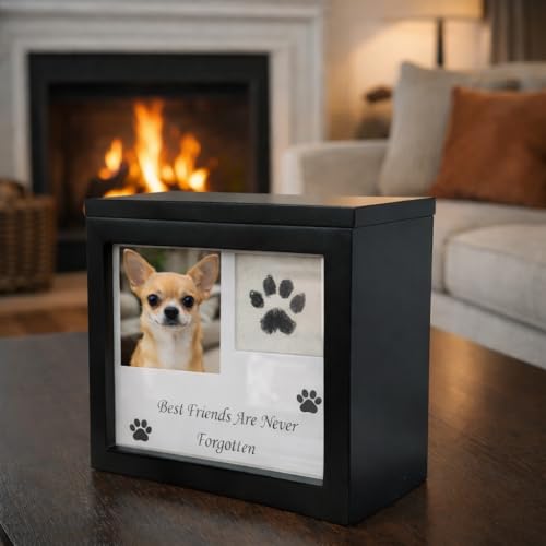 OtterPets Small Dog Urn for Ashes 4 Customizable Displays Ink Paw Print Kit - color: Black Small