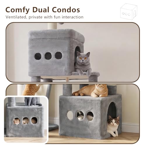 Heybly Cat Tree 72.4-Inch Anti-Tip Cat Tower with Spacious Perches HCT060W - color: Light Gray