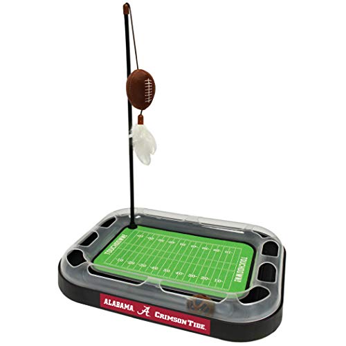 Pets First NCAA Alabama Crimson Tide Football Field CAT Scratcher Toy with Catnip Filled Plush Football Toy & Feather Cat Toy, with Jingle Bell Interactive Ball Cat Chasing 6-in-1 Kitty Toy (AL-5017) - color: ALABAMA CRIMSON TIDE, size: Football Field