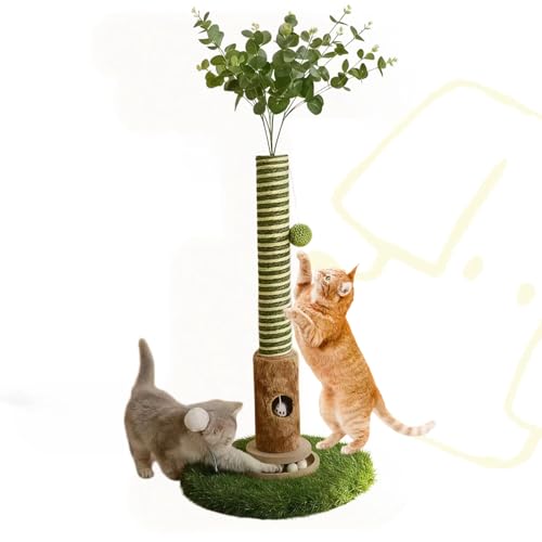 Cat Scratching Post, Two Tone Tall Sisal Scratch Pole For Indoor Cats,Artificial Turf Base Cat Tower With Hanging Toy,Double Ball Track & Simulated Mouse Hole,Strong Post For Kittens/Cats (35 in Post) - size: 35 in