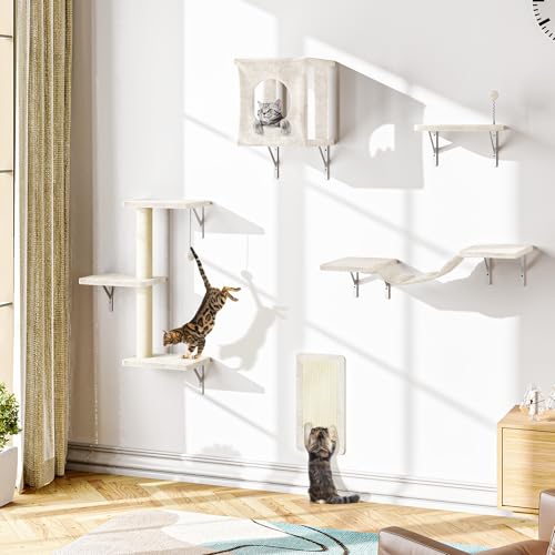 10 Pcs Cat Wall Shelves for Large Cats, Floating Climber with Scratcher - color: Beige, size: 10Pcs