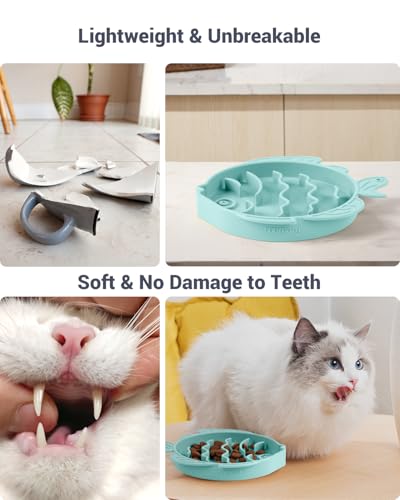 Coomazy Slow Feeder Cat Bowl Silicone Pet Puzzle Feeder for Slow Eating - color: Cyan, size: 1.2 Cups