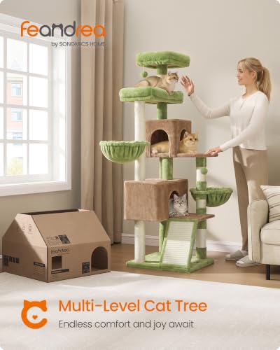 Feandrea Cat Tree, 68.5-in Tall Cat Tower, Multi-Level Condo, Green - color: Green