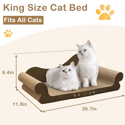 DWCN 26" Large Cat Scratcher Bed, Durable Cardboard Cat Couch Scratching Board, Long-Lasting Scratch Lounge for Indoor Cats, Furniture Protector