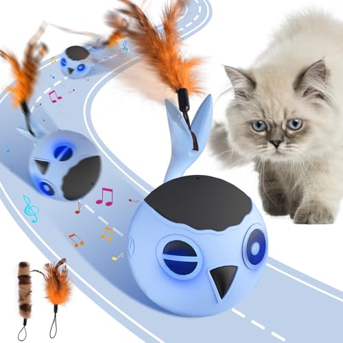 Cat Toys Ball, Smart Motion Sensor Moving Ball with 4 Sounds& 3 Speed Modes - color: Sky- Blue