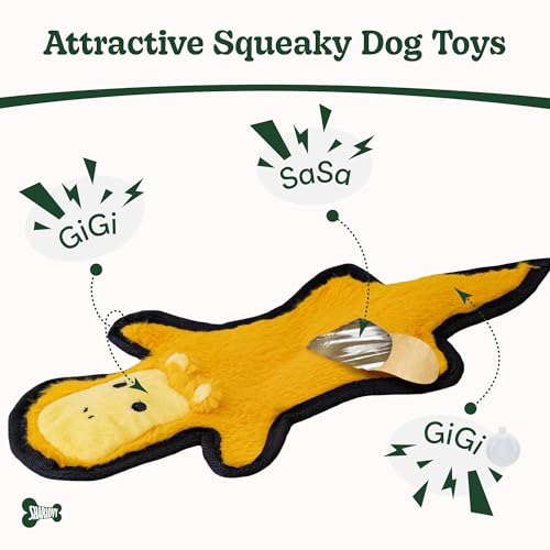 SHARLOVY No Stuffing Dog Toys Crinkle Squeaky, Long Lasting Chews for Aggressive, Durable Plush Dog Puppy Chew Toys for Teething, with 6 Tough Layers for Small Medium Large Breed-2 Pack,Large - color: Assorted 2 Pack, size: Large