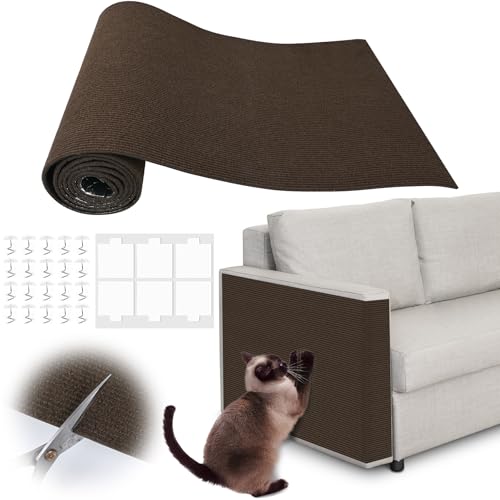 Cat Scratch Furniture Protector - 100" x 13.8" Trimmable Self-Adhesive Cats Claws Scratch Pads, DIY Cat Climbing Couch Protector for Scratch Post Cat Tree Replacement Indoor (Brown) - color: Brown, size: 13.8" x 100"