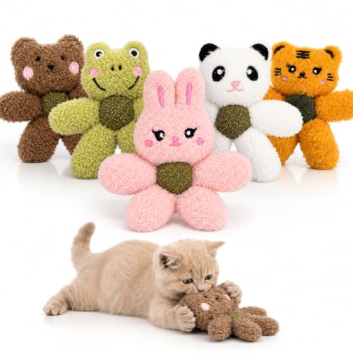 Cat Toys with Catnip Kitten Chew Bite Supplies Boredom Relief Fluffy Kitty Teeth Cleaning Chewing Cat Lovers Interactive Plush Gift (Rabbit&Forg&Panda&Tiger&Bear) - color: Rabbit&Forg&Panda&Tiger&Bear