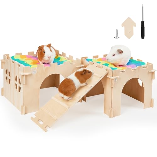 Unicorn Catcher 2 Pack Wooden Guinea Pig Hideout House with Stairs & Mats - size: 2 Houses