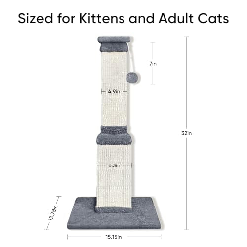 Cat Scratching Post for Indoor Cats, 32Inch Sisal Cat Scratcher - color: Light Gray