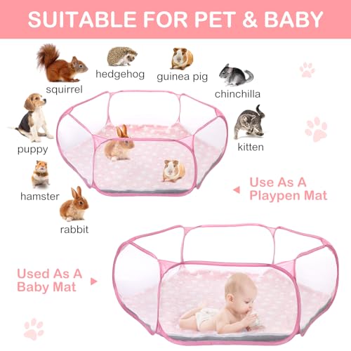 VitalCozy Guinea Pig Playpen with Mat Small Animal, Pink, Star - color: Pink