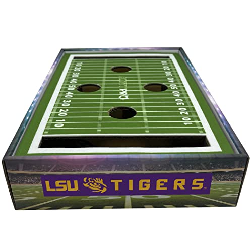 Pets First NCAA LSU Tigers Cat Scratcher Box, Game Day Cat Toy, NCAA Football Field Designed Cat Scratcher and Lounge, Stimulating Cat Game - color: LSU Tigers