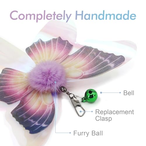 SONGWAY Cat Butterfly Toys Wand - 7 Pieces Cat Toy Set, Retractable Cat Wand with 6 Butterfly Cat Toys Replacement with Bells, Interactive Cat Toys for Indoor Cats Kittens - size: Butterfly