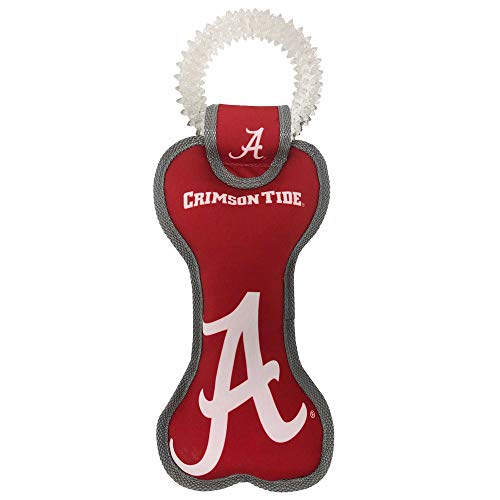 Pets First NCAA Alabama Crimson Tide Dental Dog TUG Toy with Squeaker. Tough PET Toy for Healthy Fun, Teething & Cleaning Pets Teeth & Gum - color: Alabama Crimson Tide