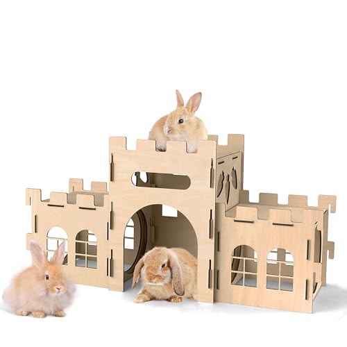 HIIMALEX Large Bunny Castle Sturdy House for Rabbits Ferrets Guinea Pigs