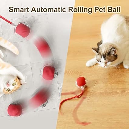 Interactive Cat Ball Toy with Rope, Self-Rolling Motion Ball for Indoor Cats