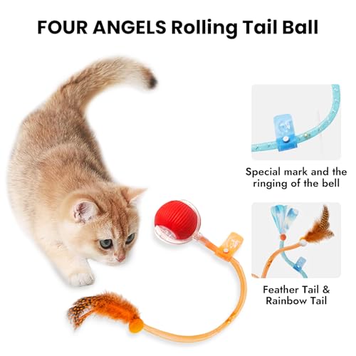 Interactive Cat Toys Ball,Automatic Cat Toy with Speedy Tail - Electric Rolling Ball for Indoor Cats, Motion-Activated Play with Elastic Mesh Tail - color: Red