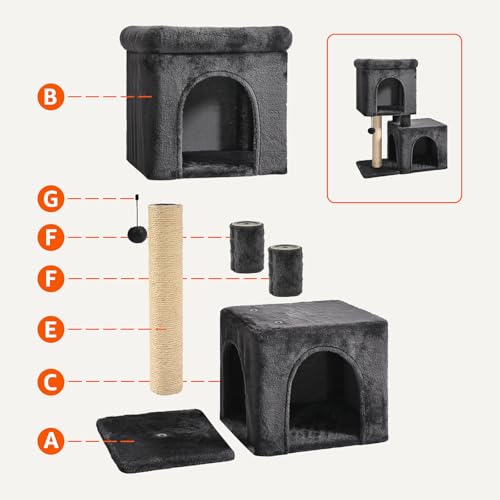 Amazon Basics 30-Inch Cat Tree Tower, Activity Center with 2 Plush Condos, Sisal Scratching Post and Hanging Pompom, Gray - size: 30 in
