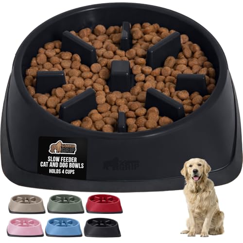 GORILLA GRIP® Patented Slow Feeder Dog and Cat Bowl, BPA Free, 4 Cup Black - color: Black, size: 4 Cup
