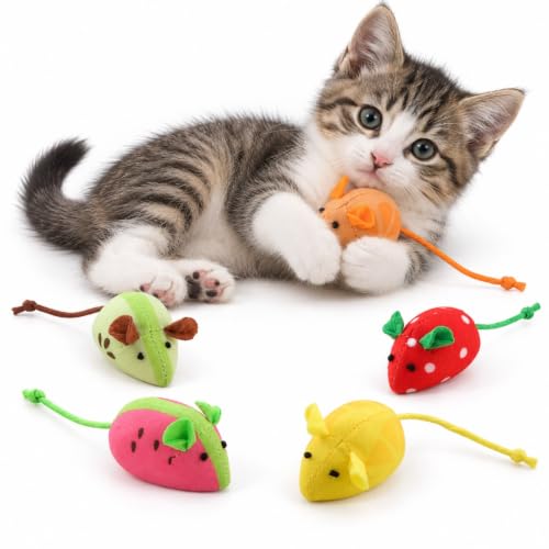 Catnip Cat Mice Toys Interactive Mouse Cat Toy for Indoor Adult Cats Kitten Kitty Baby Cat Chew Exercise Toy Fruit-Shaped Mice Cat Toy Set - 5PCS