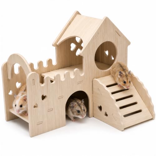Wooden Hamster & Guinea Pig Castle Hideout, Double-Decker Maze Hut
