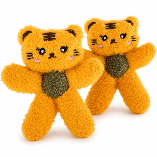 Cat Toys with Catnip Kitten Chew Bite Supplies Boredom Relief Fluffy Kitty Teeth Cleaning Chewing Cat Lovers Interactive Plush Gift (Tiger&Tiger) - color: Tiger&Tiger
